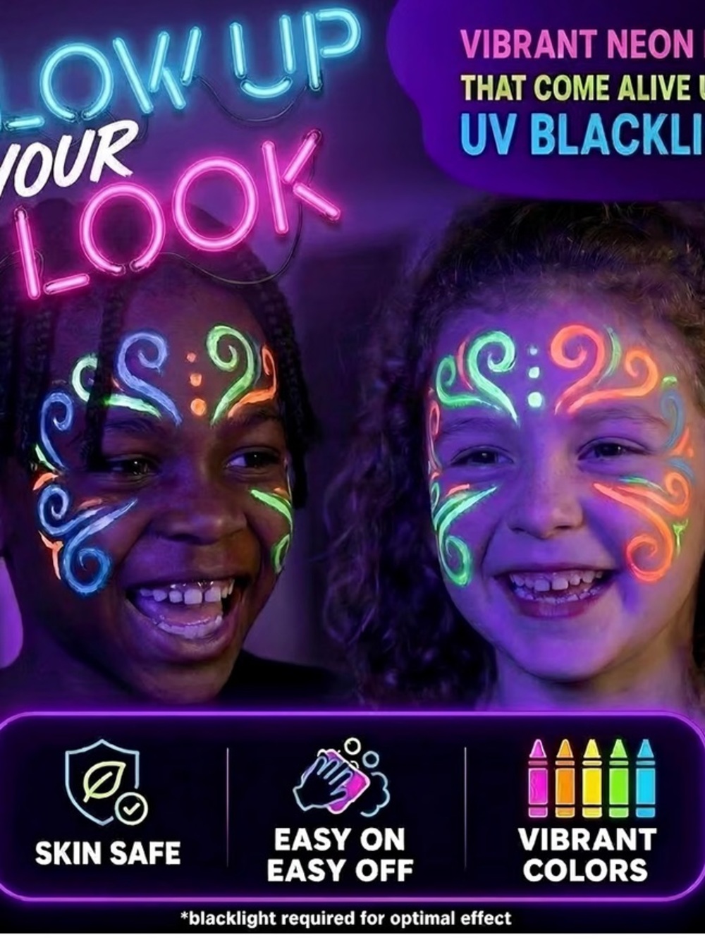 UV Neon Body Crayons - 12 Vibrant Colors Twistable & Washable Face Paint - Picture 2 of 6